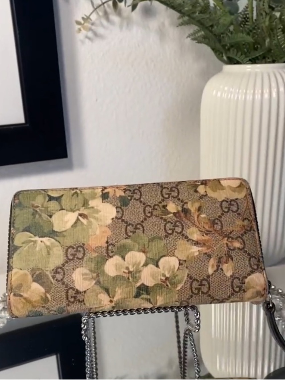 GUCCI Blooms Rare Supreme Green/Beige Zip Wallet